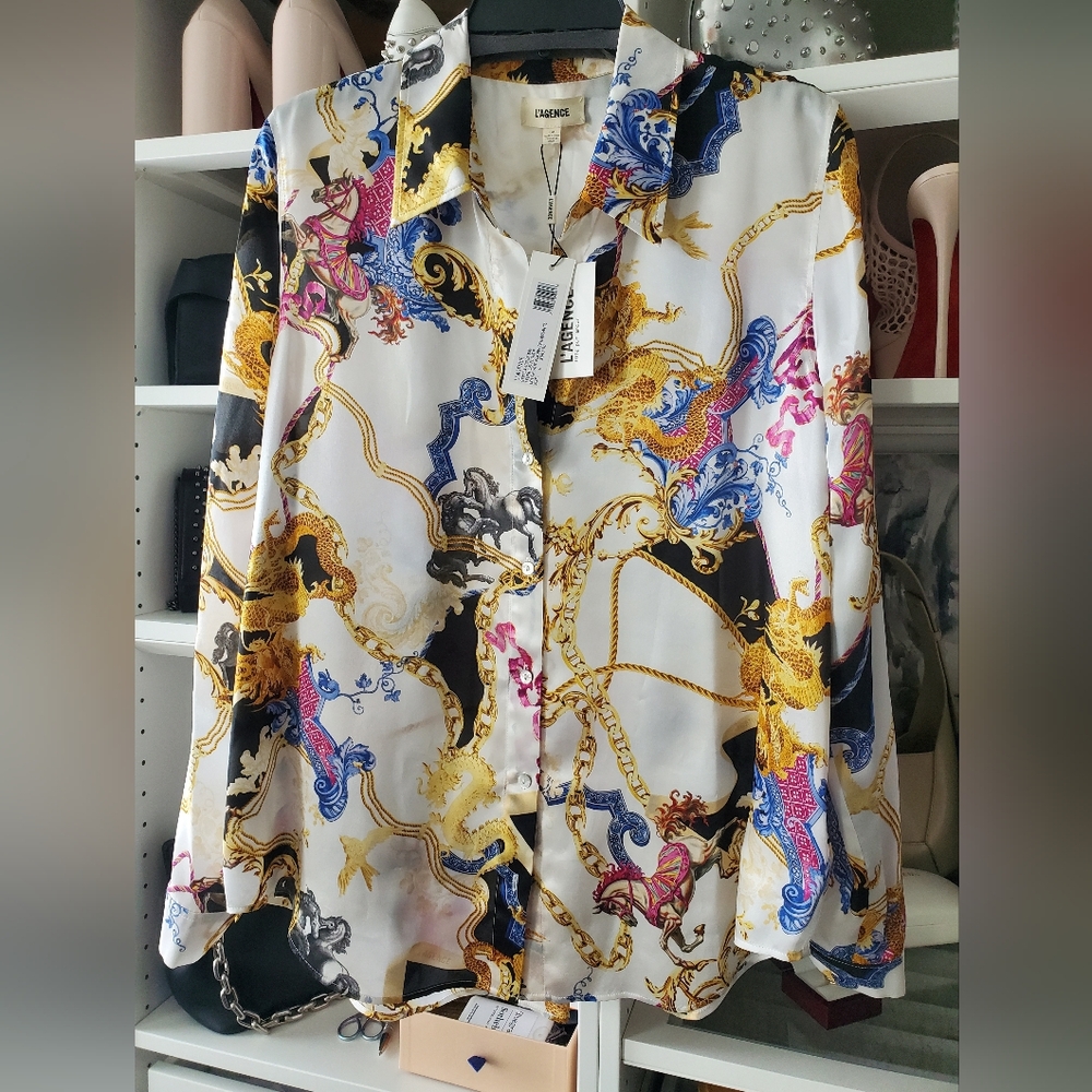 NWT L'AGENCE Tyler Silk Blouse Sz L